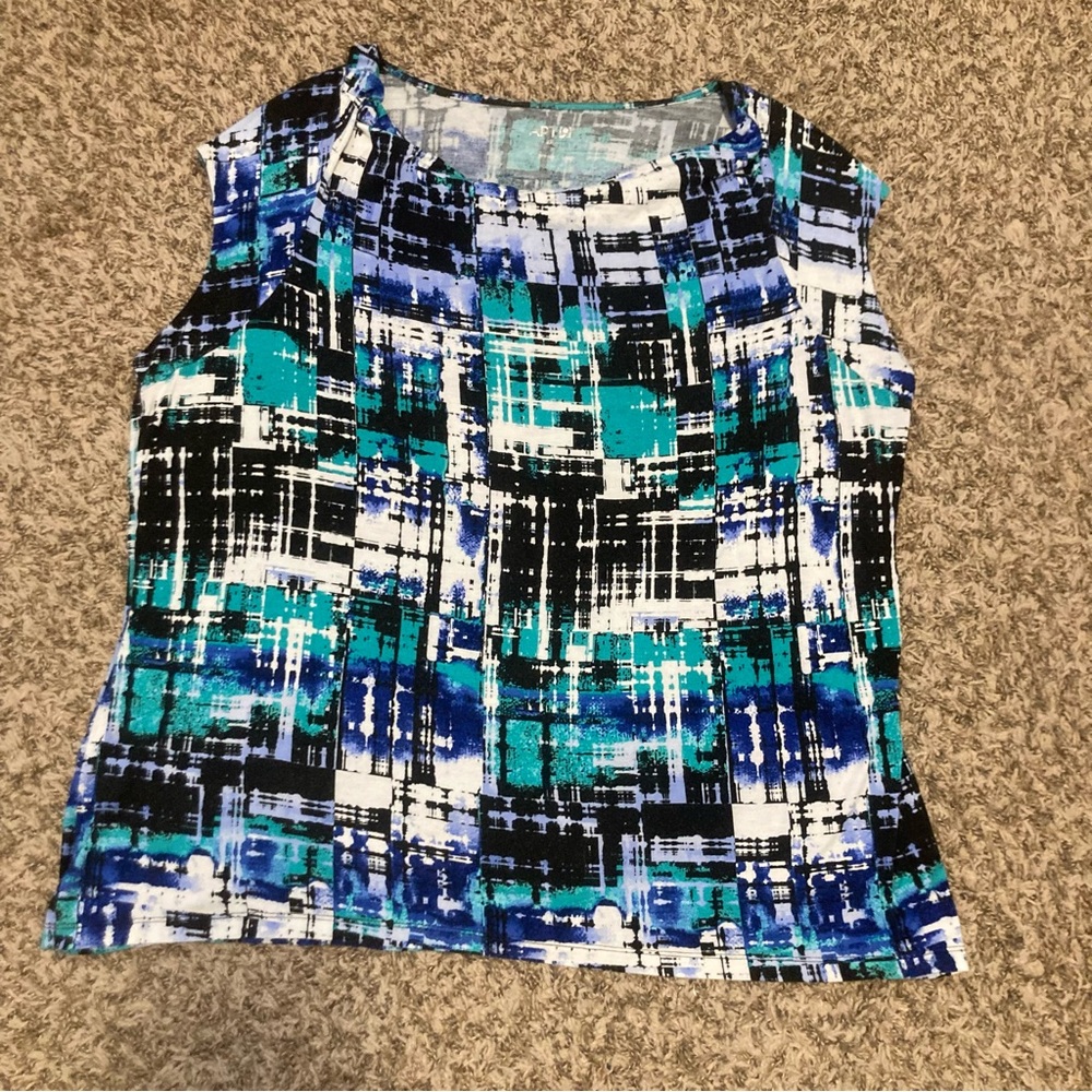 3/$15 - Apt. 9 Blue & Green Draped Cowl Neck Sleeveless Top, Sz 2X